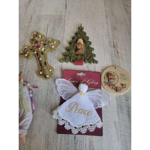 Religious cross angel cherub ornament Xmas set - Picture 9 of 11